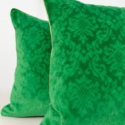 Green Velvet Pillow Cover , Patterned Cover, Gold - thumbnail 2