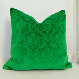 Green Velvet Pillow Cover , Patterned Cover, Gold