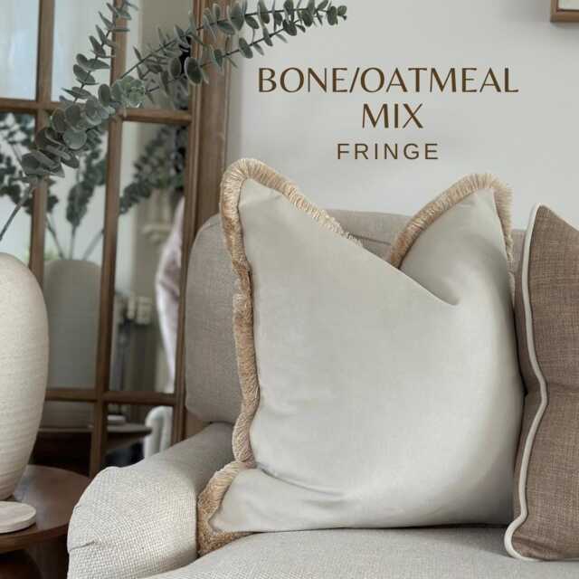 Ivory Velvet Fringed Cushion Cover Custom Size + Trim Colour - image 1