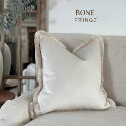 Ivory Velvet Fringed Cushion Cover Custom Size + Trim Colour - thumbnail 2