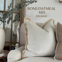 Ivory Velvet Fringed Cushion Cover Custom Size + Trim Colour - thumbnail 1