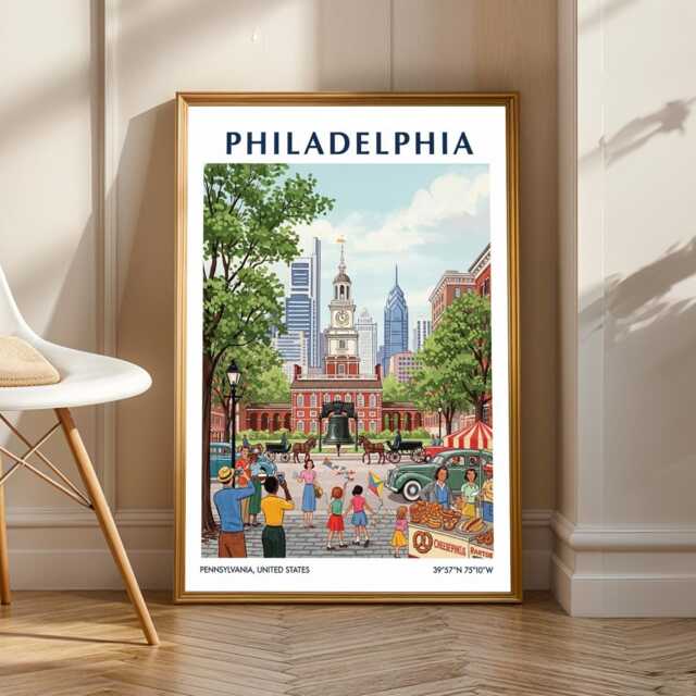 Philadelphia Art Print - Pennsylvania Wall Us State Poster Gift For Traveller Usa Travel America - image 1