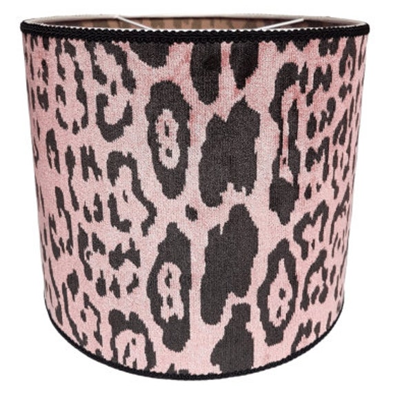 Drum Lampshade Pink Velvet Luigi Bevilacqua Fabric Leopardo Pattern Round Lamp Shade - Made in Italy - image 1