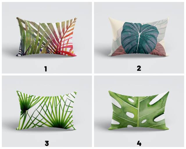 Monstera Cushion Cover, Green Palm Leaves Pillow Case, Botanical Living Room Decor, Plant Flower Bedroom Textiles, Floral Case - image 1
