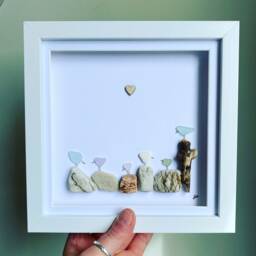 Cornish Sea Glass Bird Wall Art Birds On Pebbles & Driftwood Framed Picture Handmade in Cornwall - thumbnail 3