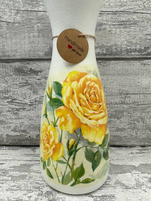 Yellow Rose Vase - Pink Rose, Decoupage, Gift, Mothers Day - image 1