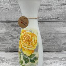 Yellow Rose Vase - Pink Rose, Decoupage, Gift, Mothers Day - thumbnail 3