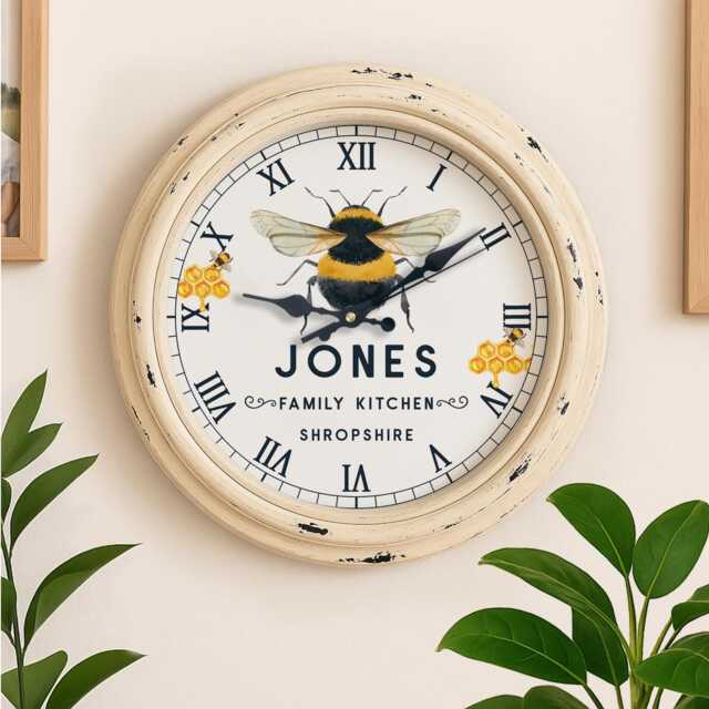 Personalised Bumblebee Wall Clock Custom Name Bumble Bees Glass Mother's Day Birthday Gift For Her County Kitchen Decor Housewarming Ekrc01 - image 1