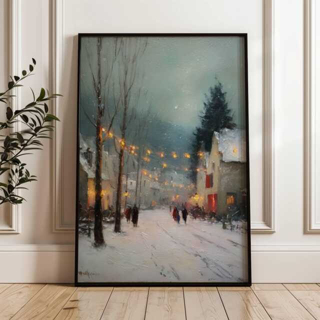 Christmas Village With Fairylights - Holiday Season Wall Art Winter Prints Dream Aesthetic - image 1