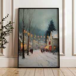 Christmas Village With Fairylights - Holiday Season Wall Art Winter Prints Dream Aesthetic - thumbnail 1