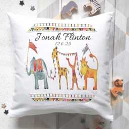 Personalised Jungle Animal Cushion, Baby Boy Christening Keepsake Gift - thumbnail 1