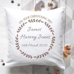 Personalised Jungle Animal Cushion, Baby Boy Christening Keepsake Gift - thumbnail 4
