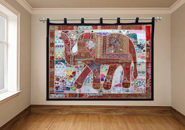 Elephant Tapestry Vintage Patchwork, Bohemian Wall Hanging - 80x100 Inches - image 1