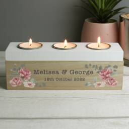 Personalised Triple Tealight Box - Floral Watercolour Tealight Box Mother's Day Gift Mum Grandma - thumbnail 3