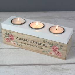 Personalised Triple Tealight Box - Floral Watercolour Tealight Box Mother's Day Gift Mum Grandma - thumbnail 2