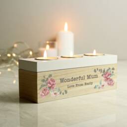 Personalised Triple Tealight Box - Floral Watercolour Tealight Box Mother's Day Gift Mum Grandma - thumbnail 1