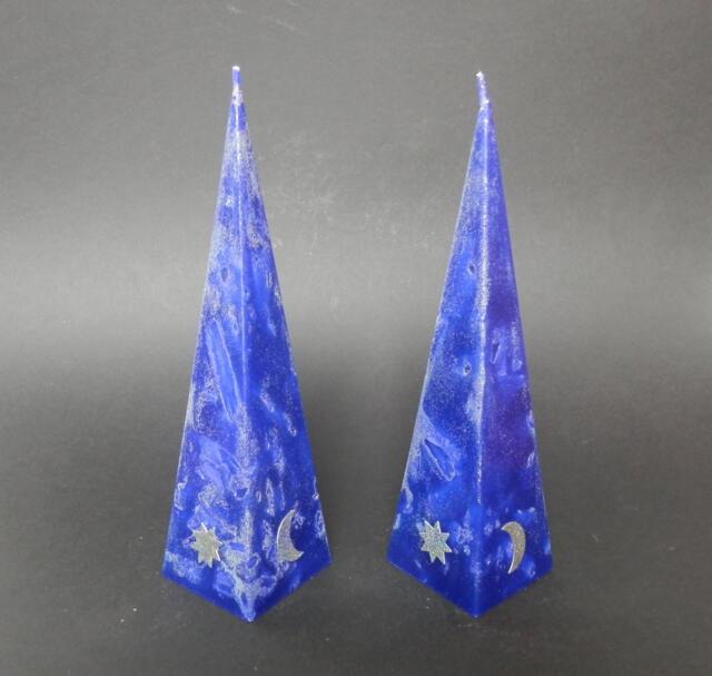 Pyramid Candles, Blue Handmade Sun & Moon - image 1