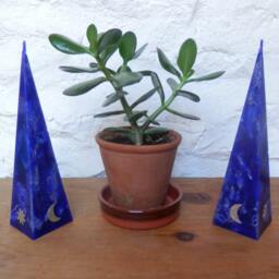 Pyramid Candles, Blue Handmade Sun & Moon - thumbnail 2