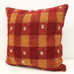 Handmade Turkish Kilim Pillow Cover 20x20, Wool & Cotton Cushion - thumbnail 3