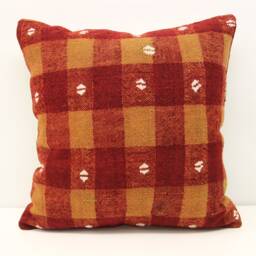 Handmade Turkish Kilim Pillow Cover 20x20, Wool & Cotton Cushion - thumbnail 2