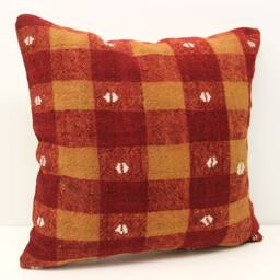 Handmade Turkish Kilim Pillow Cover 20x20, Wool & Cotton Cushion