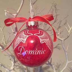 Memorial Christmas Bauble, in Loving Memory Feather Angel Wings Personalised Gift, Ornament 2025 - thumbnail 4
