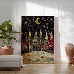Christmas Poster, Wall Art, Festive Decor, Winter Reindeer Print, Snow Tree Art - thumbnail 2