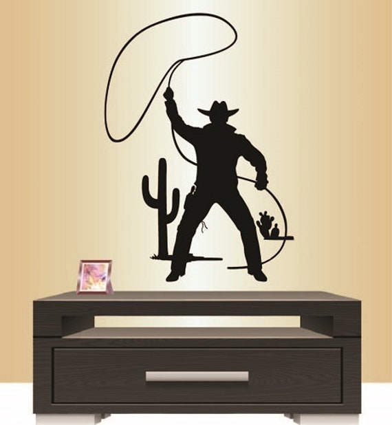 In-Style Decals Wall Vinyl Decal Home Decor Art Sticker Cowboy Lasso Man Boy Western Silhouette Bedroom Living Room Mural Unique Design 241 - image 1