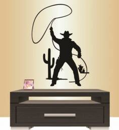 In-Style Decals Wall Vinyl Decal Home Decor Art Sticker Cowboy Lasso Man Boy Western Silhouette Bedroom Living Room Mural Unique Design 241 - thumbnail 1