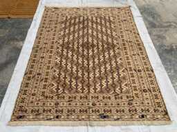 Beige & Brown Afghan Herati Tribal Rug 5??6 Ft - Handwoven Wool Geometric Carpet - thumbnail 1