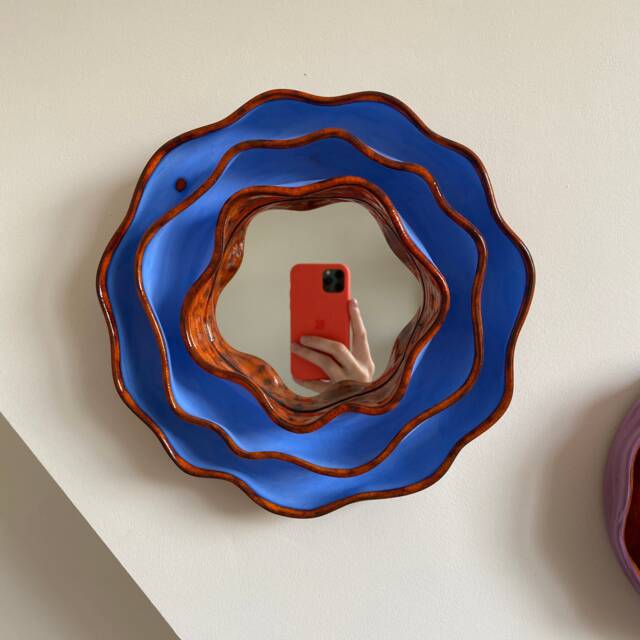 Ceramic Wall Art Flower Mirror Small Vanity Funky Wall Sculpture - image 1
