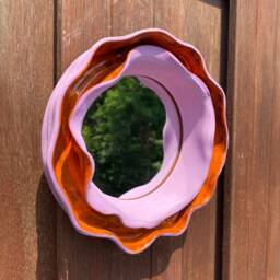 Ceramic Wall Art Flower Mirror Small Vanity Funky Wall Sculpture - thumbnail 4