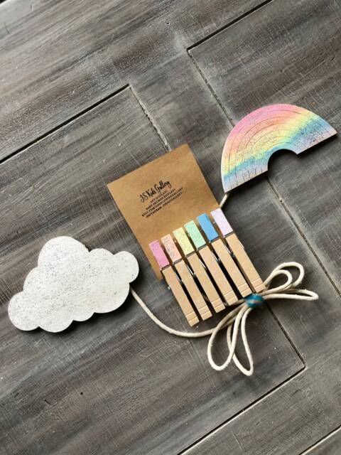 Rainbow & Cloud Sparkly Art Display, Kids Children's Work Room Decoration, Photo Wall - image 1
