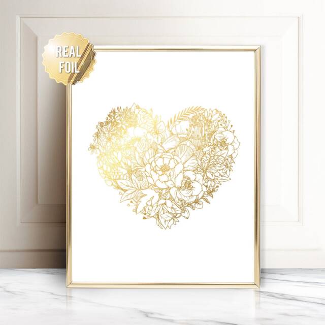 Gold Foil Floral Heart Print Botanical Gallery Wall Art - image 1