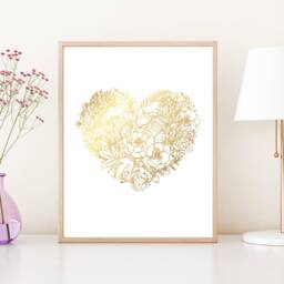 Gold Foil Floral Heart Print Botanical Gallery Wall Art - thumbnail 2