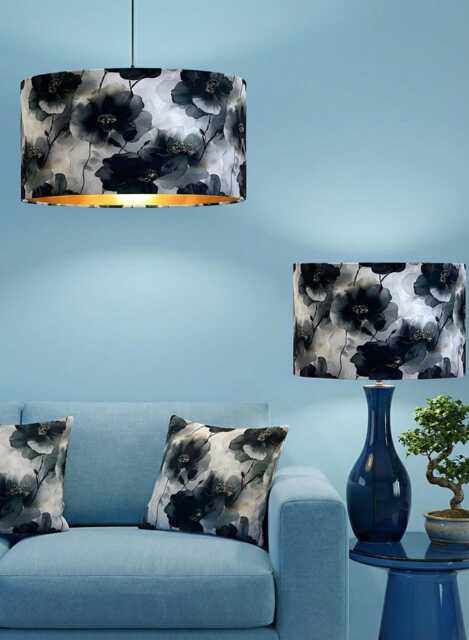 Handmade By Order Luxury Petrol Paint Art Black Grey Floral Flowers Plant Drum Lamp Shade Pendant Light All Shapes & Sizes Avai - image 1