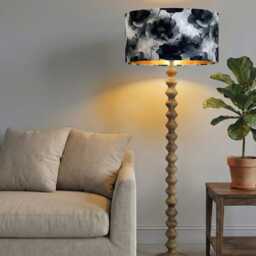 Handmade By Order Luxury Petrol Paint Art Black Grey Floral Flowers Plant Drum Lamp Shade Pendant Light All Shapes & Sizes Avai - thumbnail 2