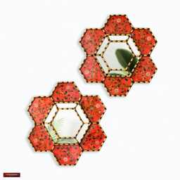 Peruvian Hexagon Mirror Set Of 3 - Handmade Red Wall Decor Decorative Mirrors For Bedroom Small Accent Housewarming Gift - thumbnail 2