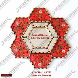 Peruvian Hexagon Mirror Set Of 3 - Handmade Red Wall Decor Decorative Mirrors For Bedroom Small Accent Housewarming Gift - thumbnail 4
