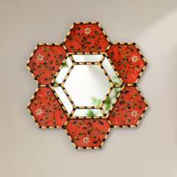 Peruvian Hexagon Mirror Set Of 3 - Handmade Red Wall Decor Decorative Mirrors For Bedroom Small Accent Housewarming Gift - thumbnail 3