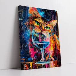 Cat Drinking Wine Pet Abstract Modern Painting Wall Art, Framed Canvas Poster Print, Home Kitchen Office Room Decor, Gifts - thumbnail 2