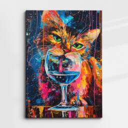 Cat Drinking Wine Pet Abstract Modern Painting Wall Art, Framed Canvas Poster Print, Home Kitchen Office Room Decor, Gifts - thumbnail 3