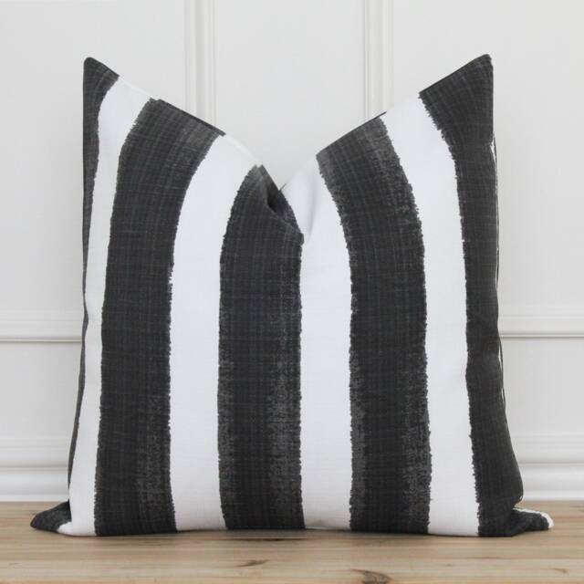 Black & White Stripe Outdoor Pillow Cover Watercolor Cushion Patio Covers - Juni - image 1