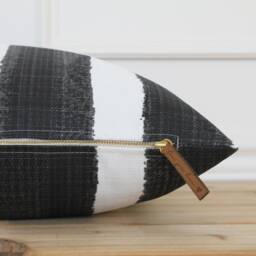 Black & White Stripe Outdoor Pillow Cover Watercolor Cushion Patio Covers - Juni - thumbnail 2