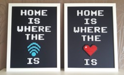 Home Is Where The Heart Wi-Fi Framed Home Decor Pixel Art 8 Bit Hama Beads Perler Geek Modern Sweet Man Cave Wall - thumbnail 1