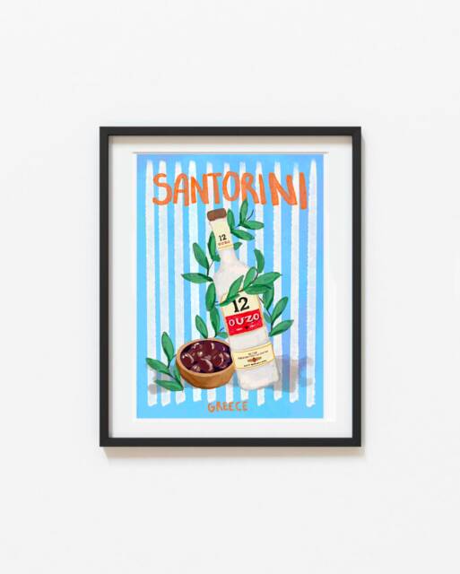 Santorini Greece Art Print - Colourful Summer Travel Poster