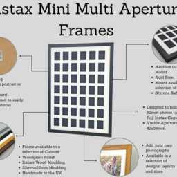 Instax Mini Multi Aperture Wooden Photo Frame. Holds Nine Instax Sized Photos. 25x25cm Wall Hanging. Shows Only - Not Border - thumbnail 3