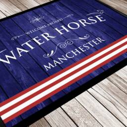 Personalised Narrow Boat Barge Door Mat - Nautical Blue Red Stripe Flag Boating Floor - thumbnail 2