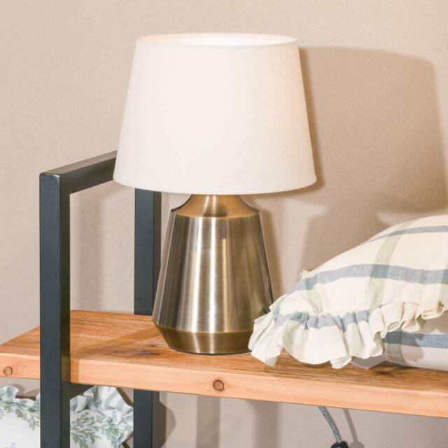 Satin Brass Bedside Table Lamp With Fabric Shade - image 1
