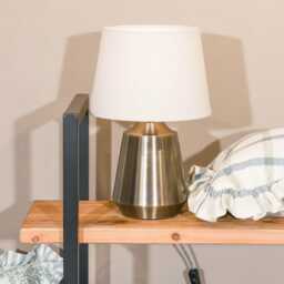 Satin Brass Bedside Table Lamp With Fabric Shade - thumbnail 2